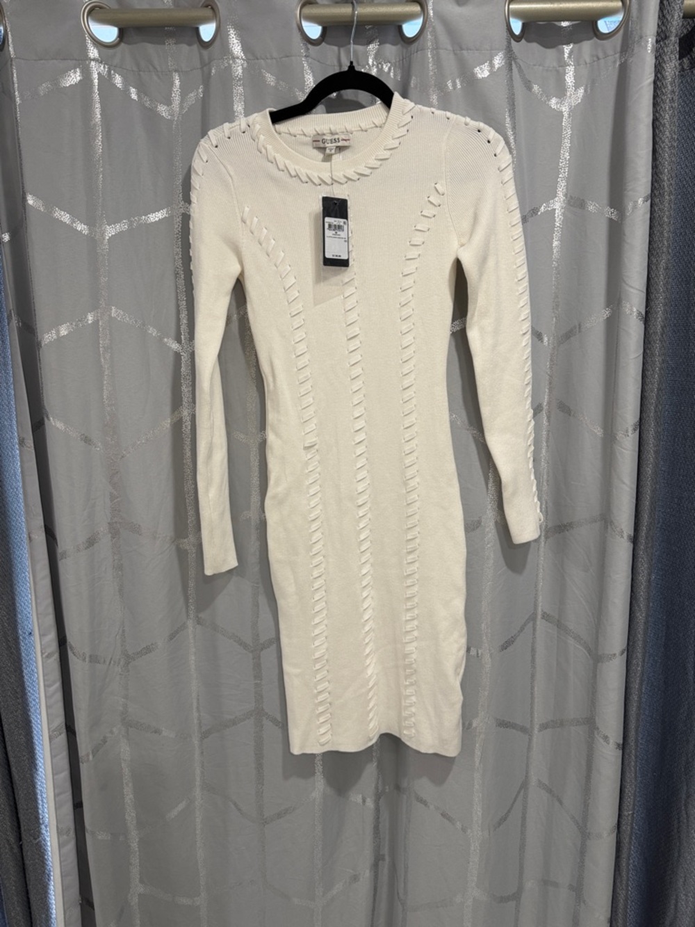 Guess Ribbed Knit Dress Womens Medium Cream White Excellent Laced Suede Trim